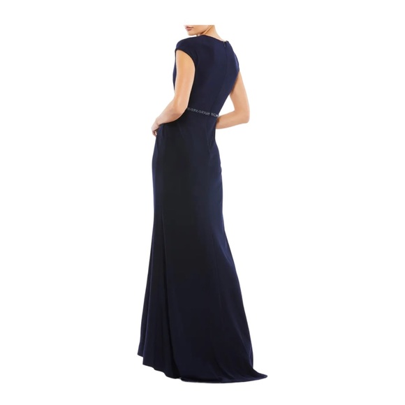 Mac Duggal Navy Blue Crystal Belt Jersey Gown 18 - Picture 2 of 16